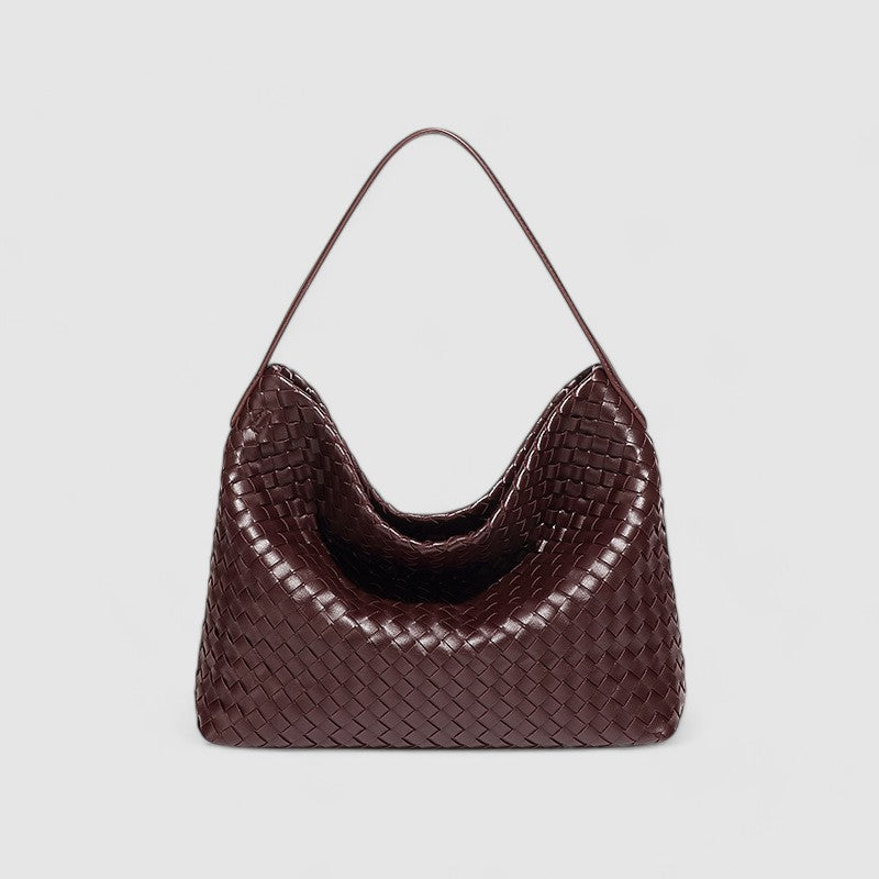 Burgundy woven hobo bag front view