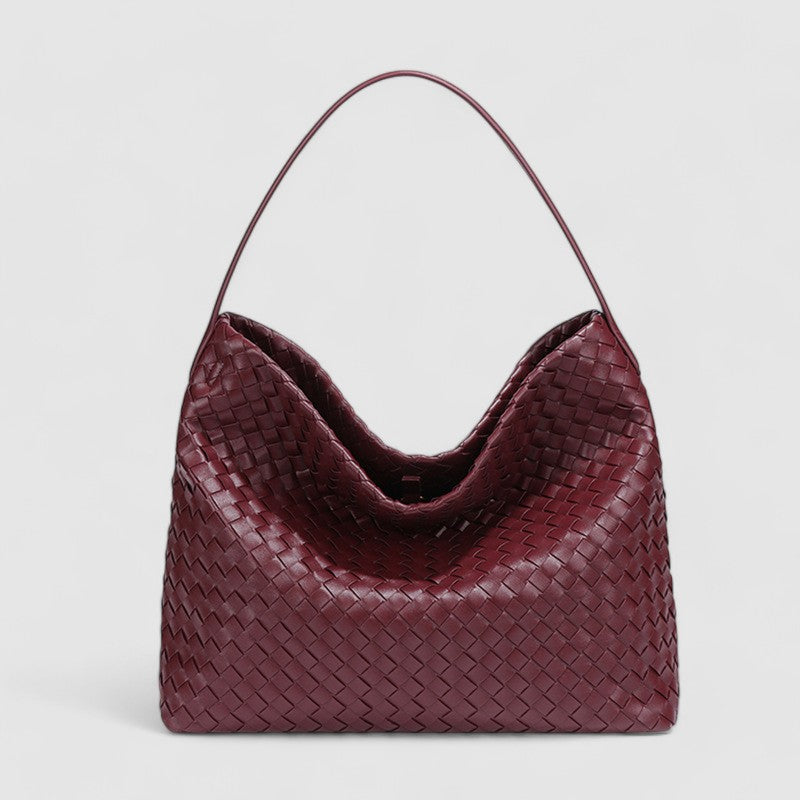 Burgundy woven hobo bag close-up