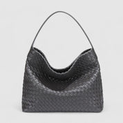 Black woven hobo bag close-up