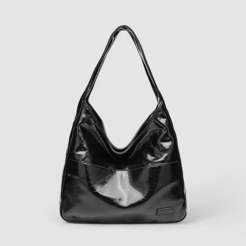 Black leather hobo bag front view