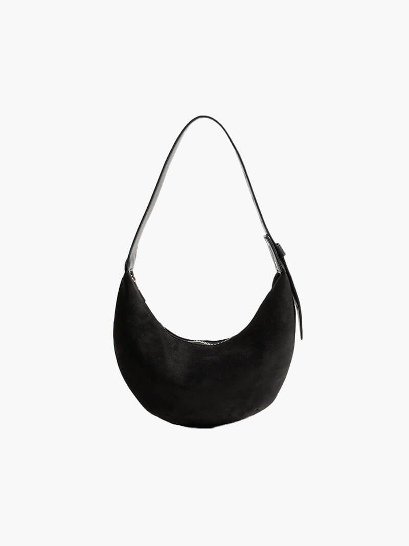 Hobo bag in black suede, front view