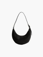 Hobo bag in black suede, front view