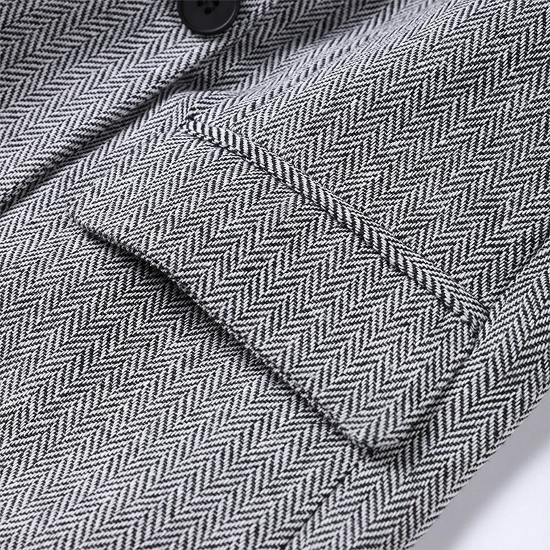 Strakke grijze herringbone set: corsettop + wijde broek – jouw powerlook voor kantoor en avond