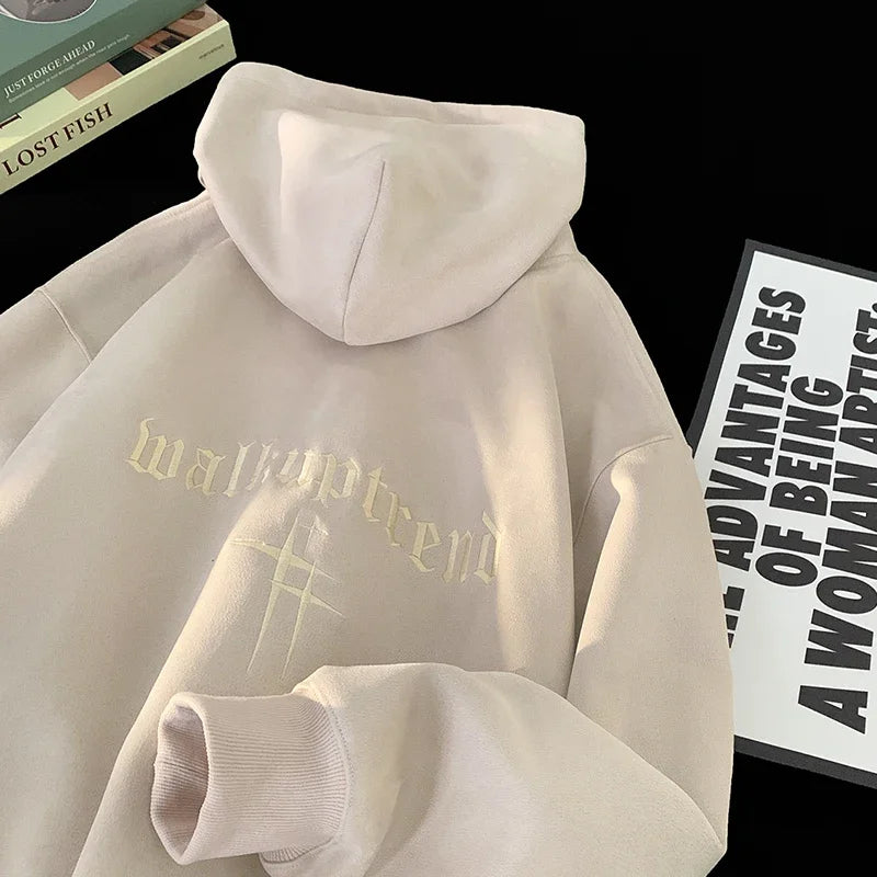 Hoodie wit met goudstitching opzij