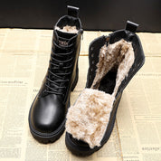 Leren winterlaarzen dames zwart met beige vulling vooraanzicht