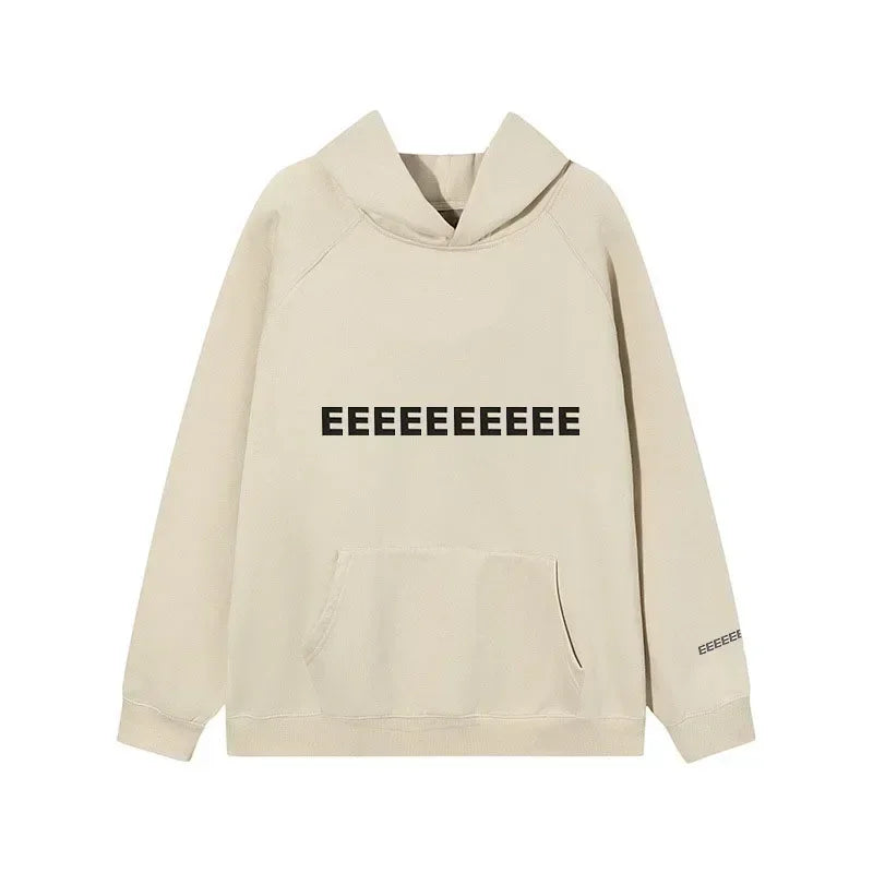 Visconte hoodie beige met zwarte letters EEEE front view