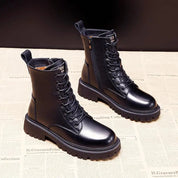 Leren winterlaarzen dames zwart met strikken en warme voering front view