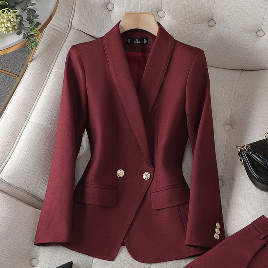 Blazer rood met gouden knopen vooruitgezien