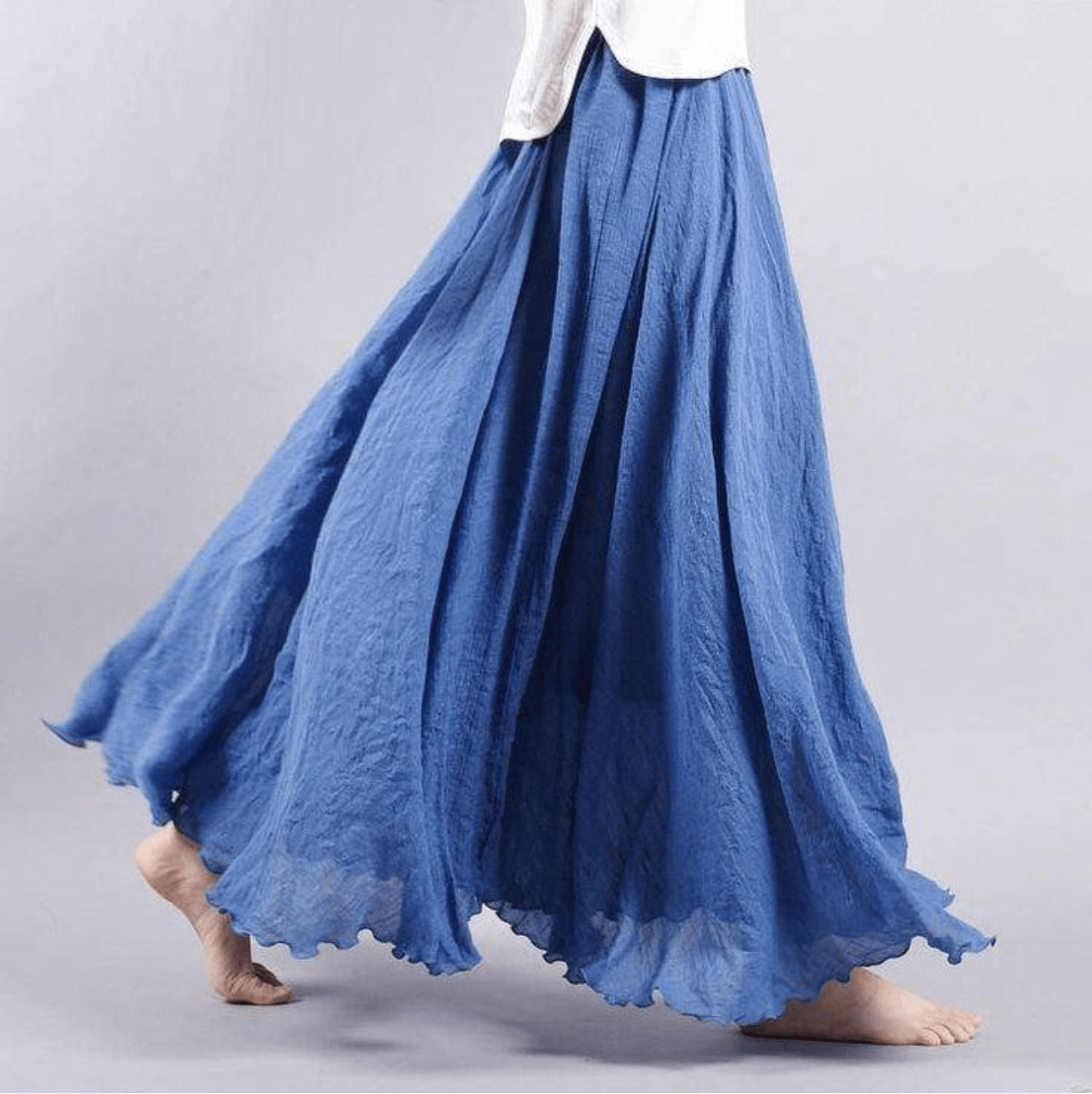 Linnen maxi rok blauw zijaanzicht