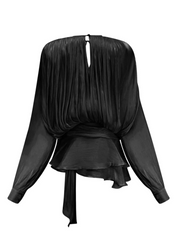 Mini-jurk zwart geplisseerd met parelknopen achterzijde