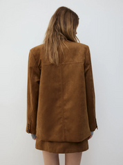 Faux suede blazer brown back view