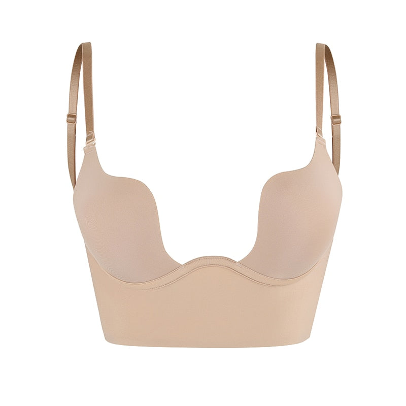 BH beige met dunne bandjes en open rug front view