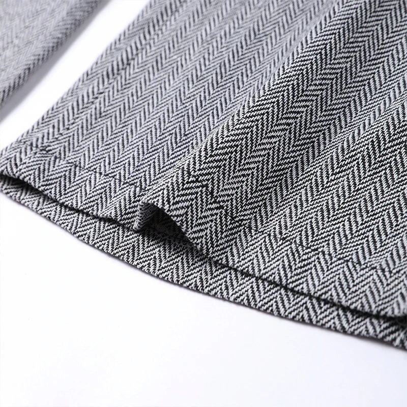 Strakke grijze herringbone set: corsettop + wijde broek – jouw powerlook voor kantoor en avond