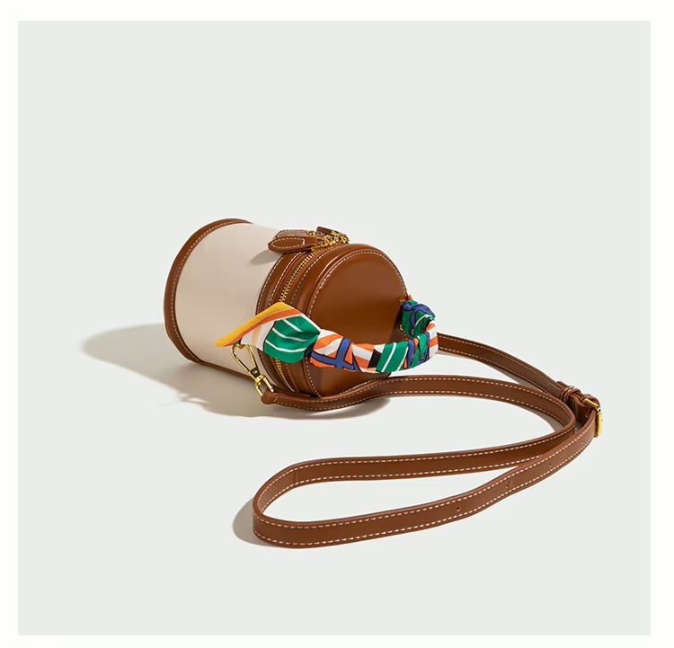Handbag with silk scarf beige and brown side view