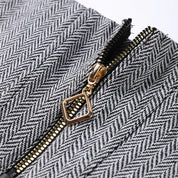 Strakke grijze herringbone set: corsettop + wijde broek – jouw powerlook voor kantoor en avond