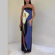 Flowy strapless maxi dress black and blue front view