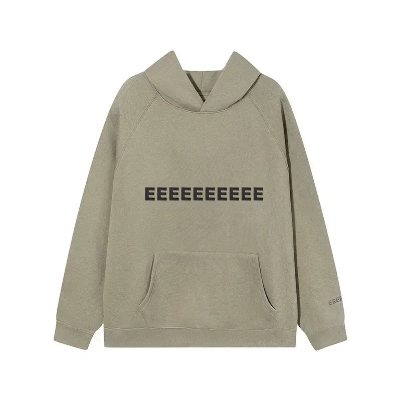 Oversized hoodie beige met print voorzijde