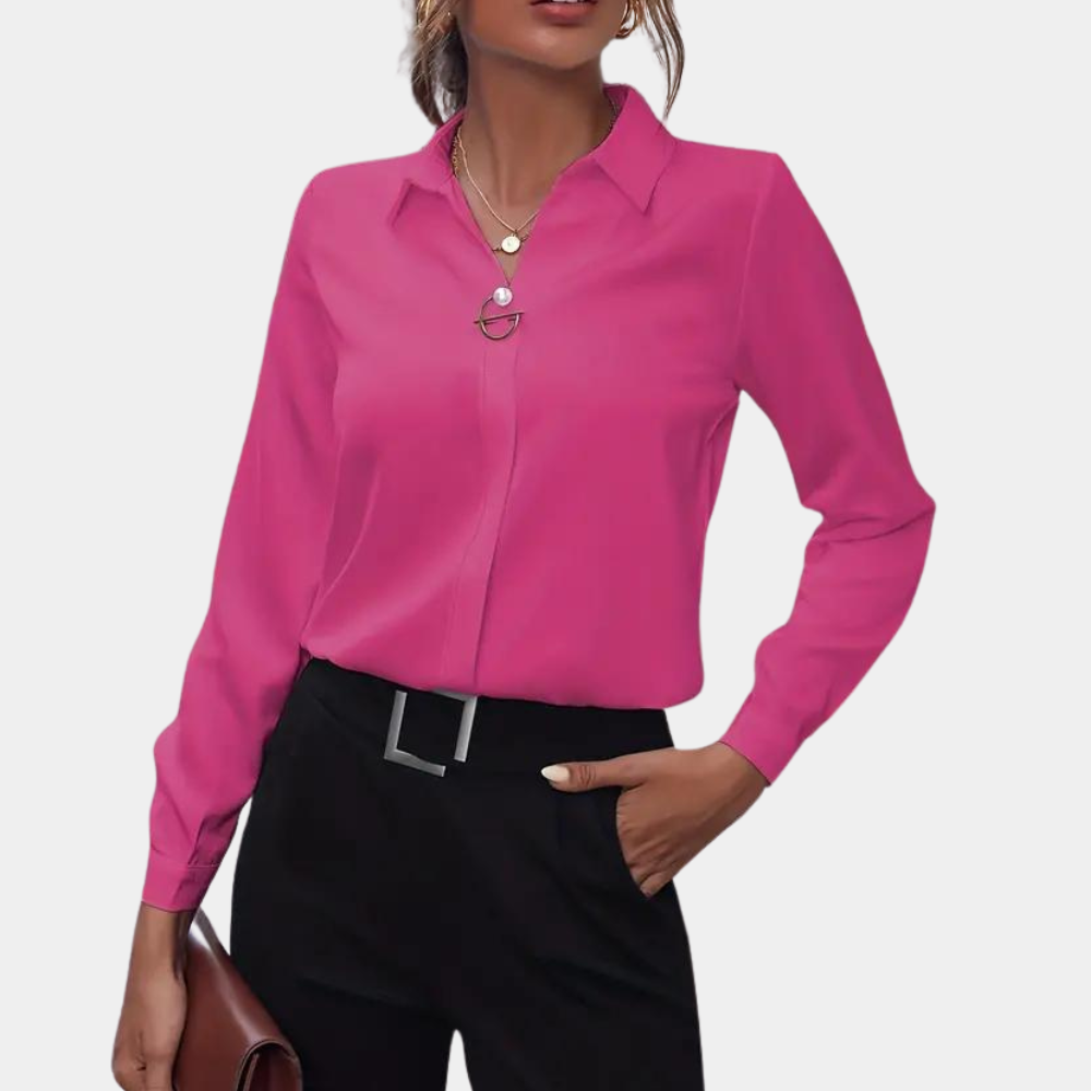 Blouse roze lange mouwen vrouwelijk model vooraanzicht