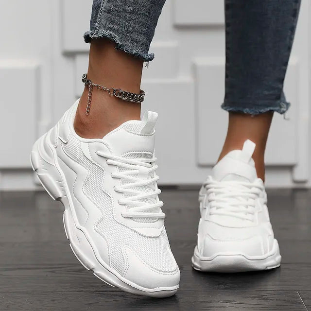 Chunky sneakers all white angled view
