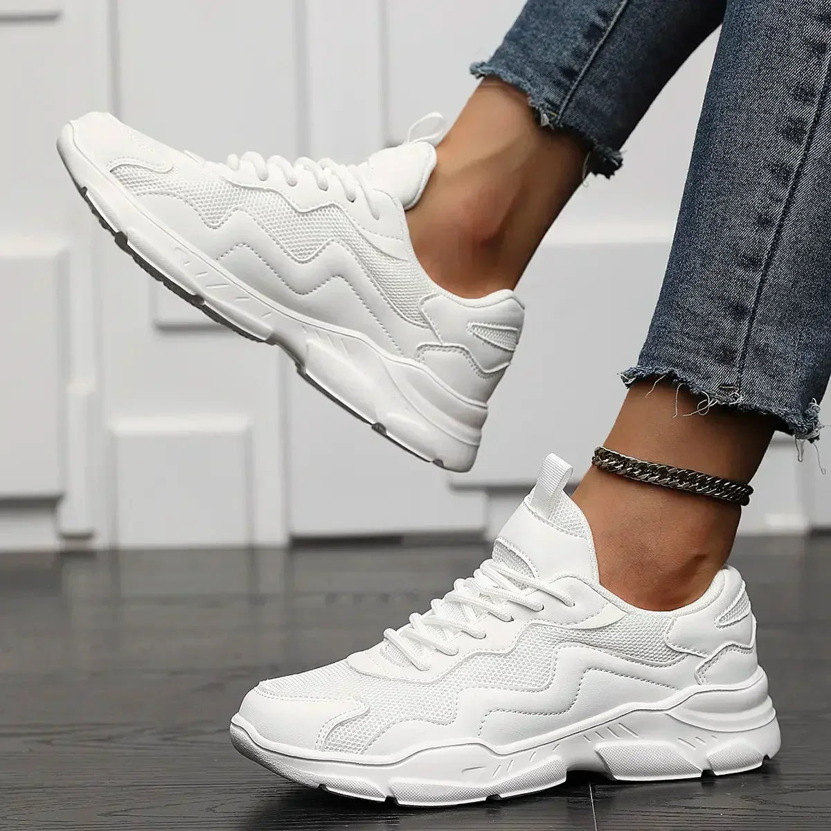 Chunky sneakers all white front view