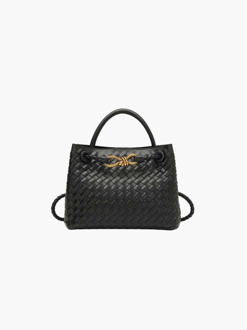 Dames handtas zwart gevlochten detail met gouden sluiting