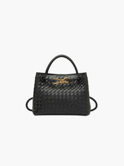 Dames handtas zwart gevlochten detail met gouden sluiting