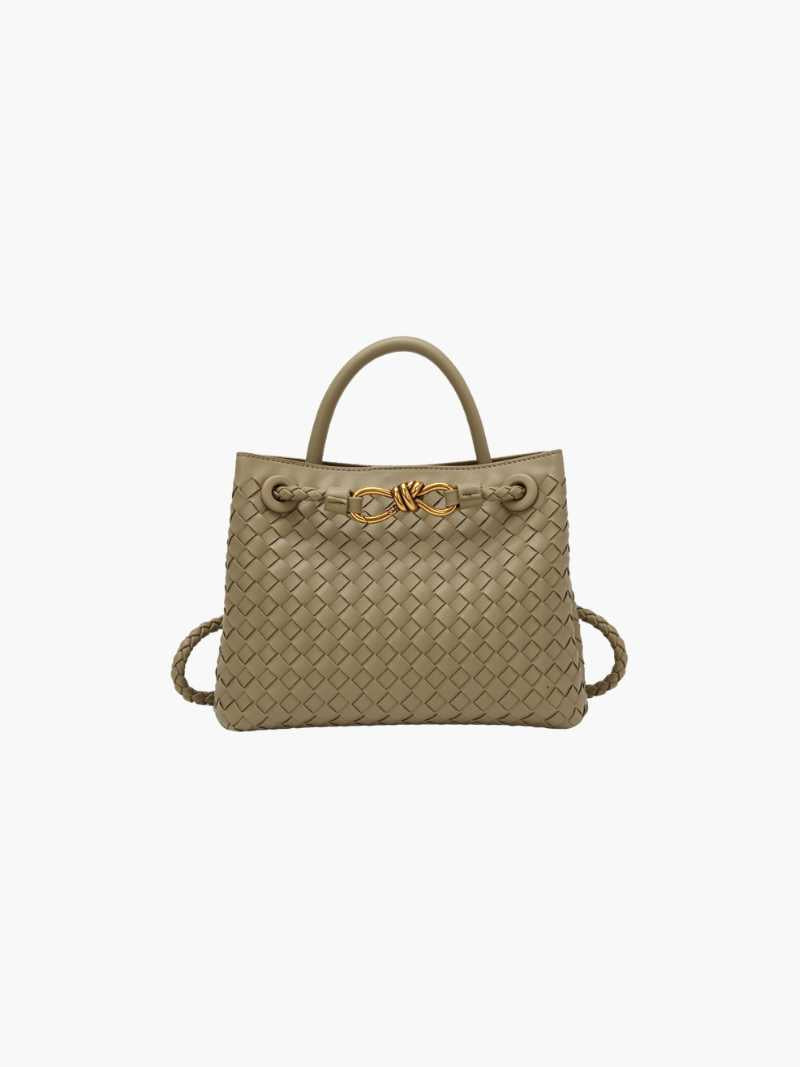 Handtas beige gevlochten stijl front view