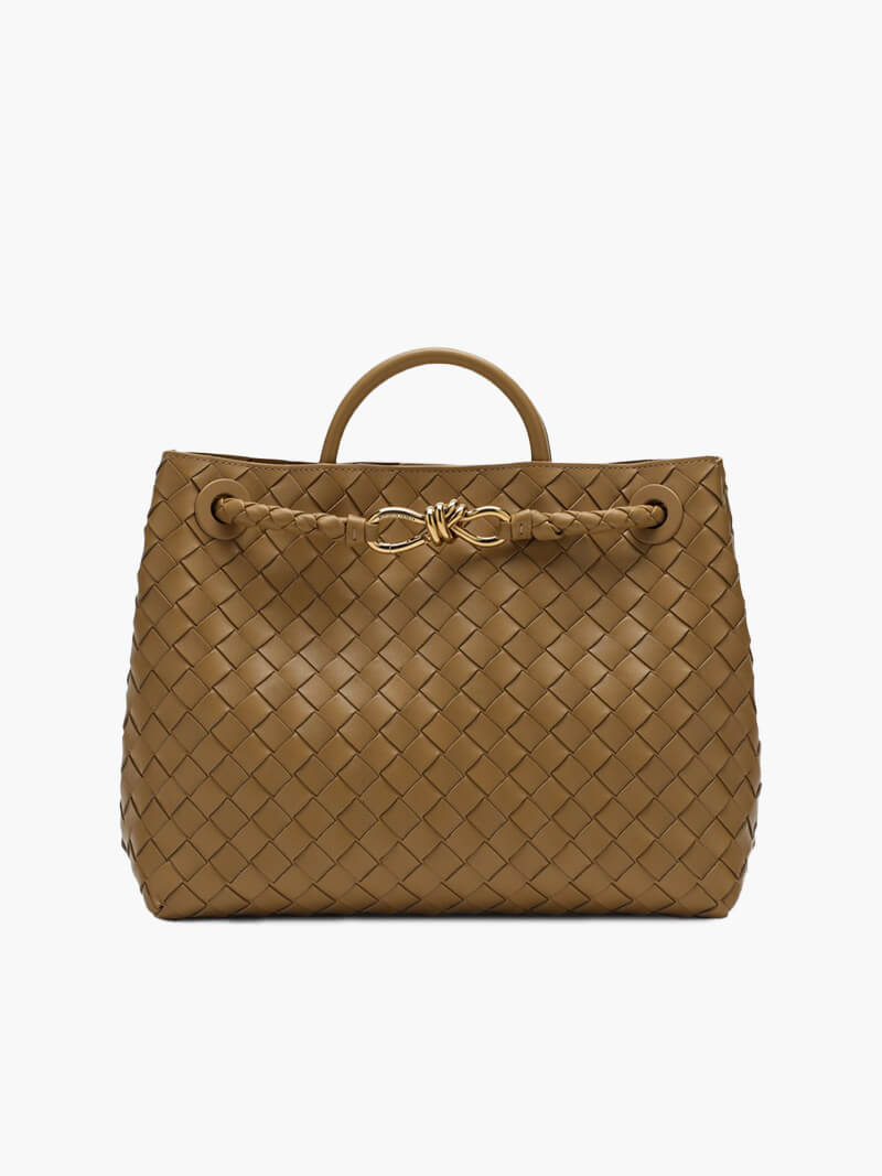 Handtas beige gevlochten leer front view