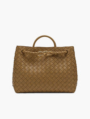 Handtas beige gevlochten leer front view