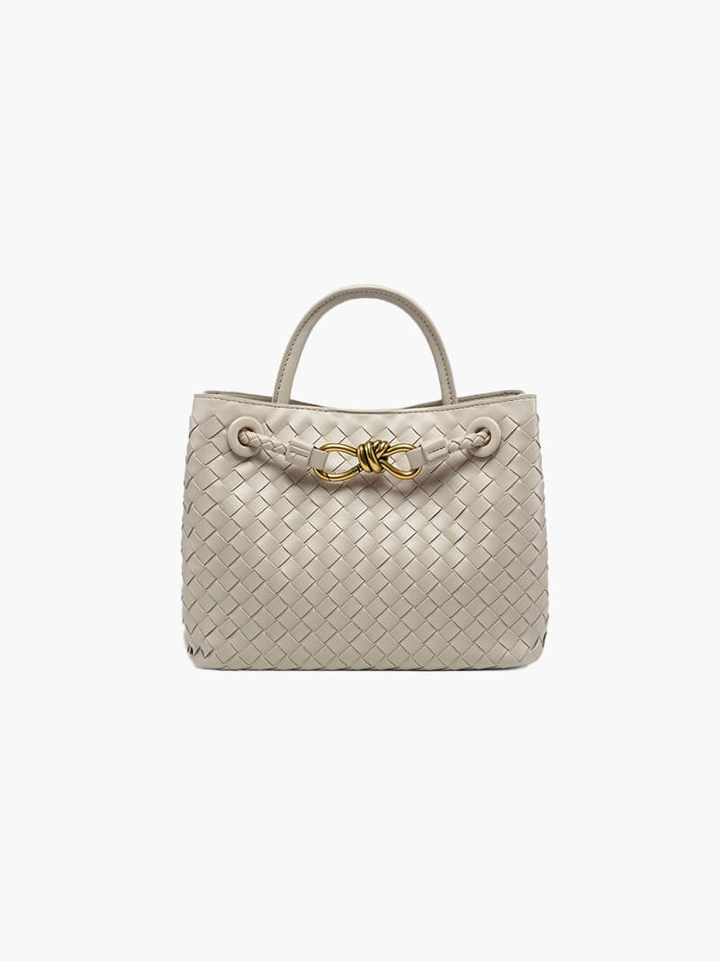 Handtas beige gevlochten leer voorkant