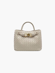 Handtas beige gevlochten leer voorkant