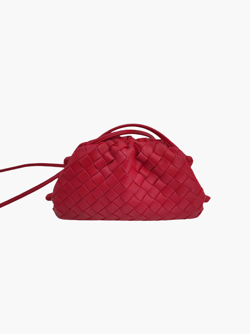 Red woven clutch front view