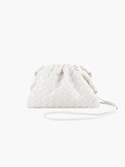 White woven clutch with drawstring front view