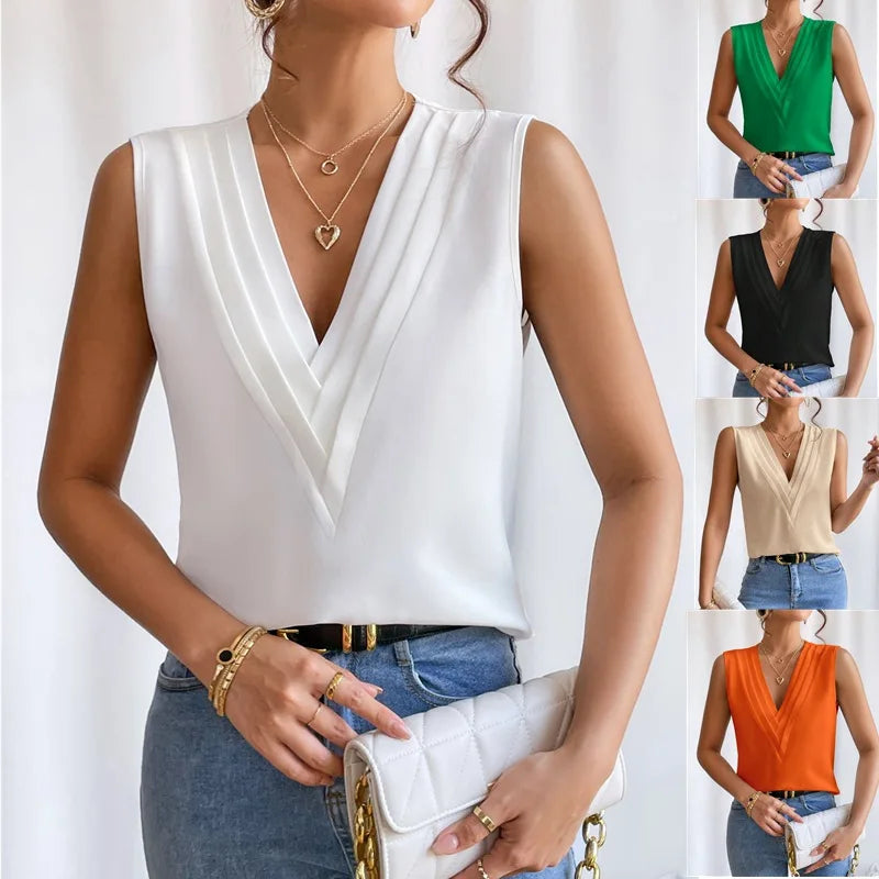 Elegante V-hals Blouse met Plooidetails