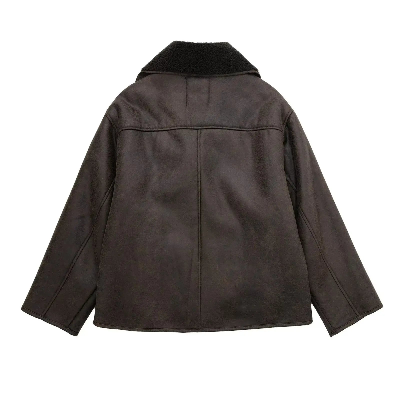 Brown teddy-lined coat back view