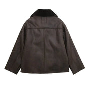 Brown teddy-lined coat back view