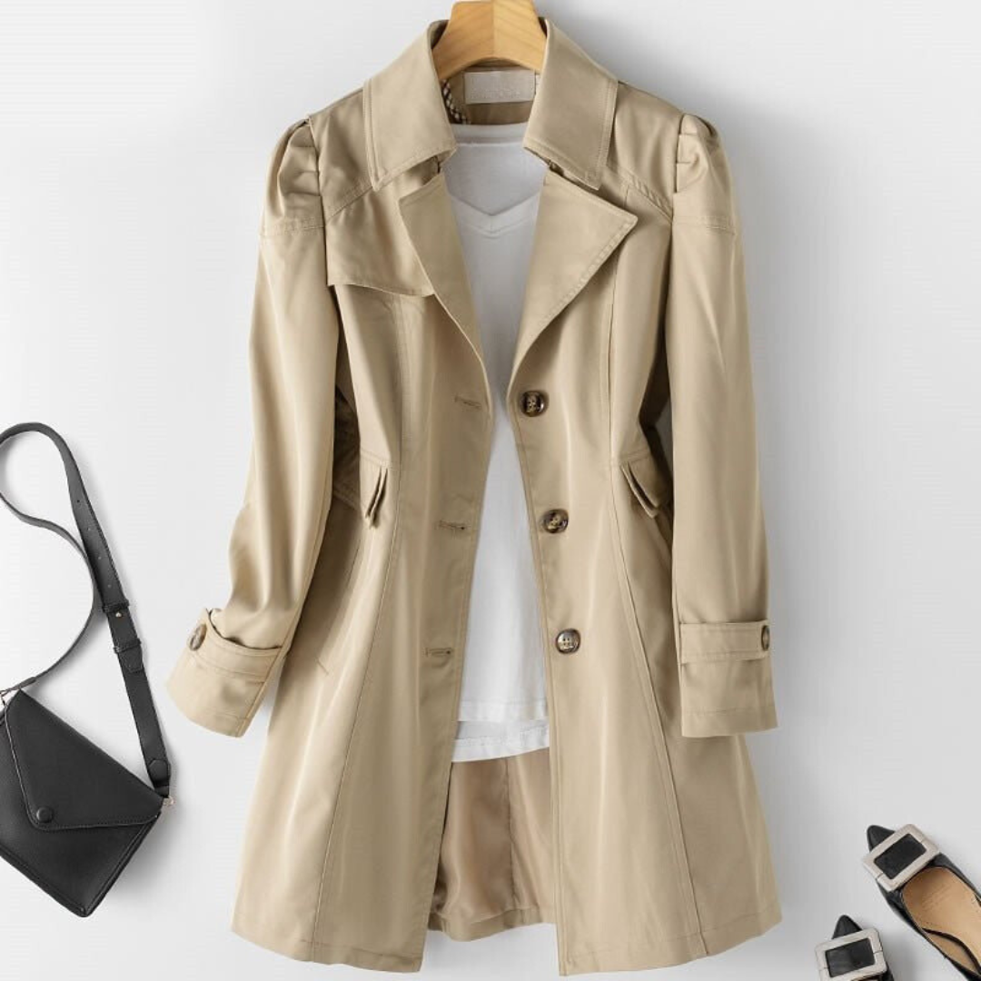 Dames trenchcoat beige met drie knopen vooraanzicht
