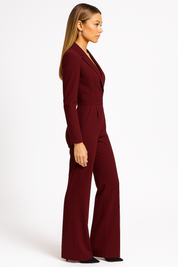 Burgundy blazer jumpsuit side profile