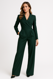 Green blazer jumpsuit front view