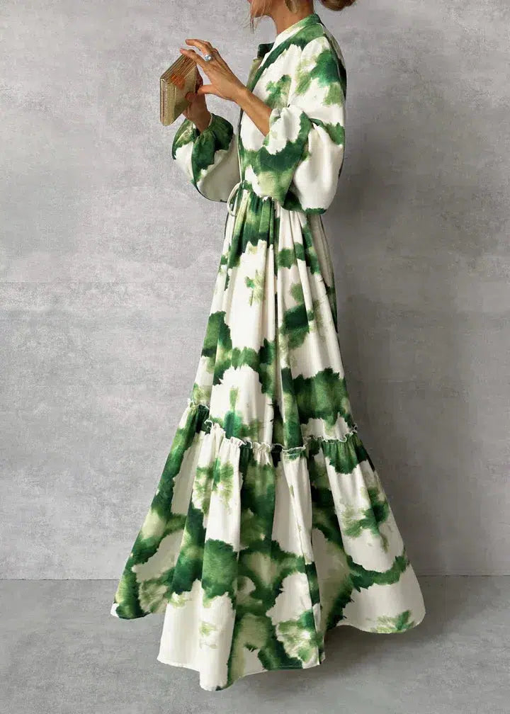 Maxi dress green and white floral print side view
