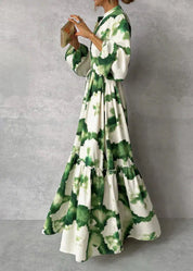 Maxi dress green and white floral print side view