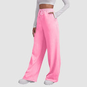 Damesbroek roze met elastische taille en zakken, detail shot