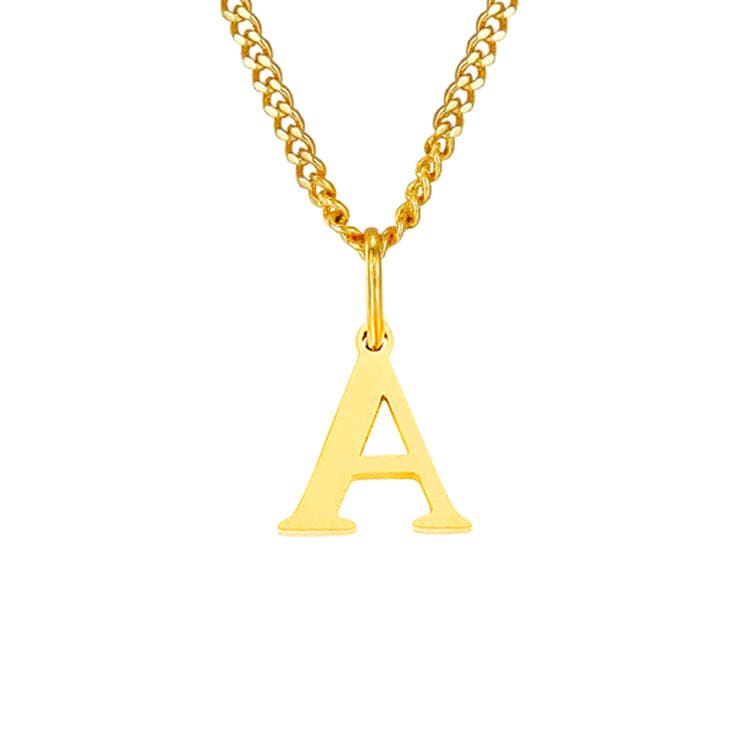 Halsketting goudkleurig met letter A hangertje, front view