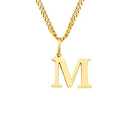Halsketting goudkleurig met letter M hangertje front view
