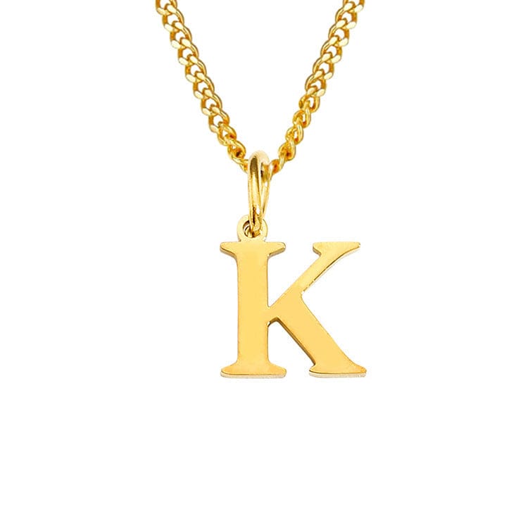Halsketting goudkleurig met letter 'K' hangertje front view