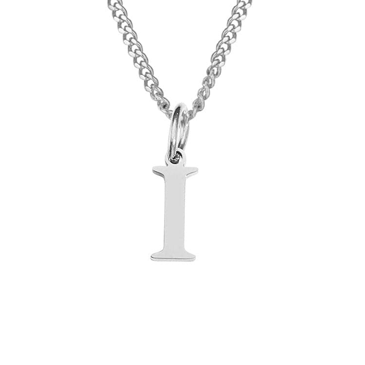 Halsketting zilveren ketting met letter 'I' hangertje front view