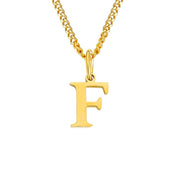 Halsketting goudkleurig met letter F hangertje front view