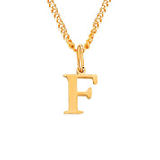 Halsketting goudkleurig kubus ketting met letter F hangertje front view