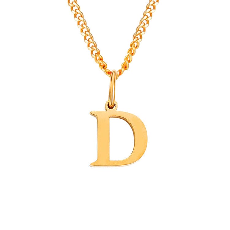 Halsketting goudkleurige ketting met letter D hangertje front view