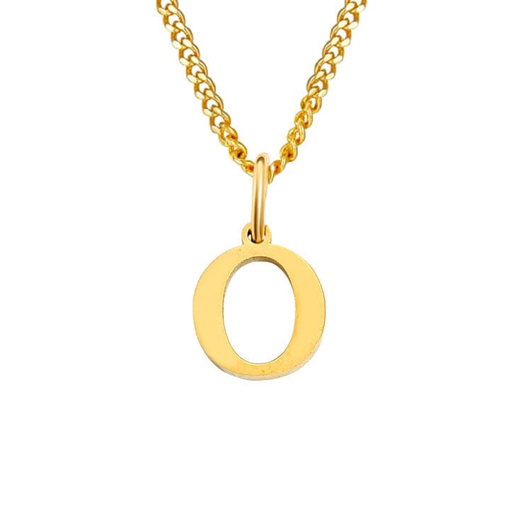 Halsketting goudkleurige ketting met letter O hangertje front view